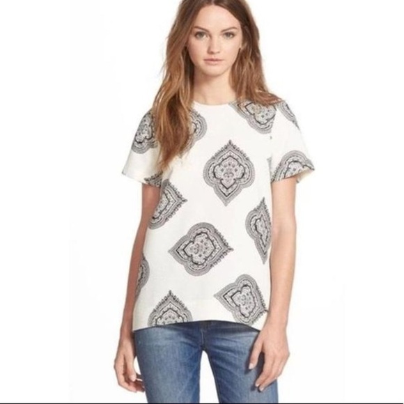 Madewell White/Black Textured Tailored Tee In Estate Paisley Blouse Size S - Picture 1 of 16